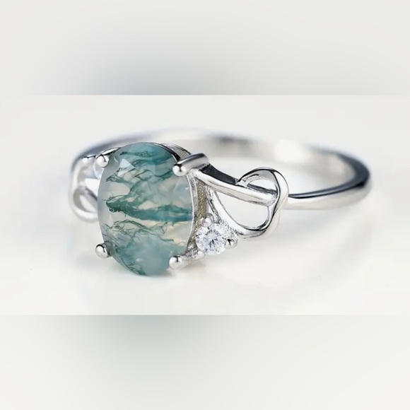 925 silver contemporary ring with inlaid moss agate stone - Picture 5 of 5